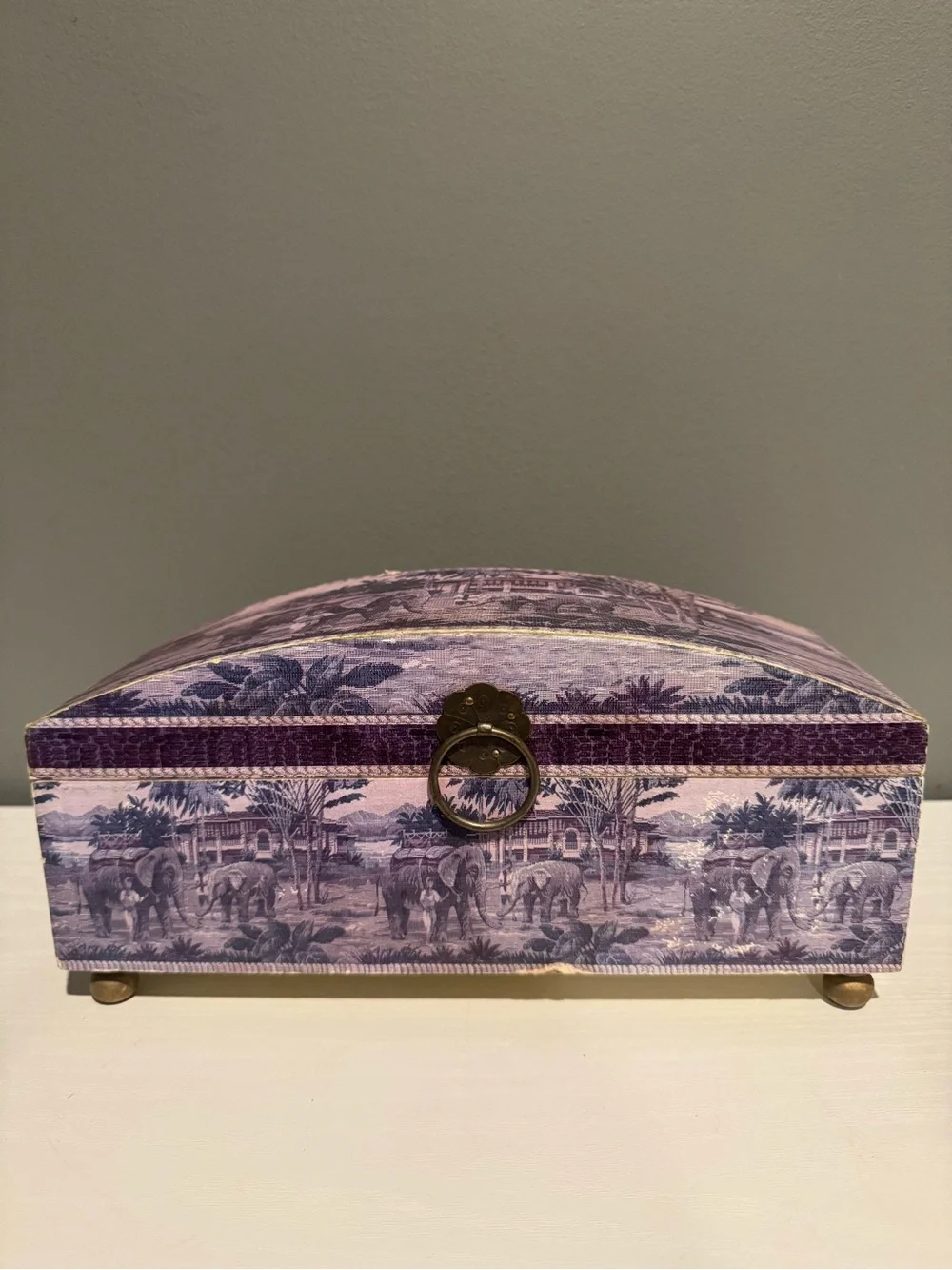 Decorative Purple Patterned Storage Box with Ring Handle